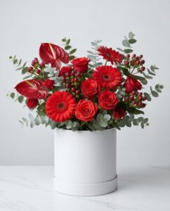 Anthurium rosso, Rosellina rossa, Gerbera rossa, Iperico rosso, rosso