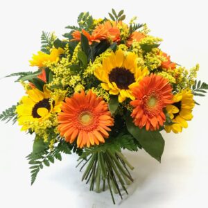 Bouquet di girasoli e gerbere arancio